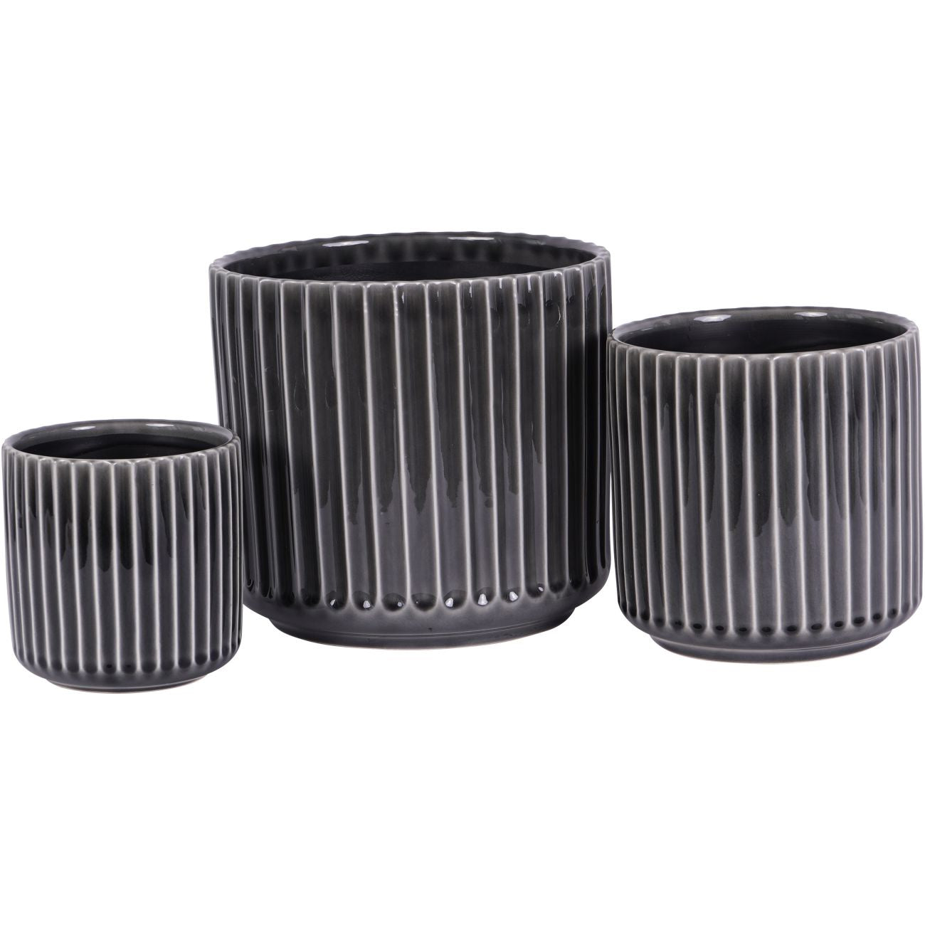 Set of 3 Medini Reactive Glaze Ceramic Black Planters